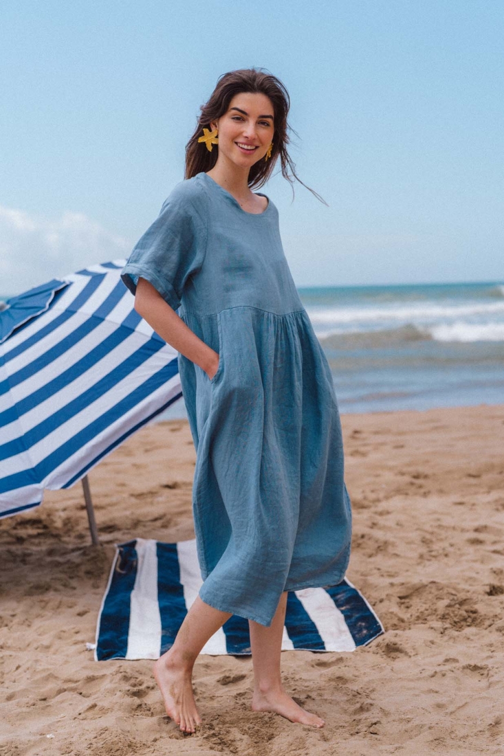 Robe lin bleu sale